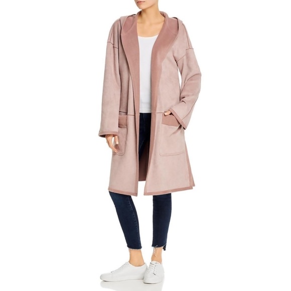 B New York Faux Suede Oversized Hooded Coat in Dusty Blush Size Medium NWT - Picture 1 of 11